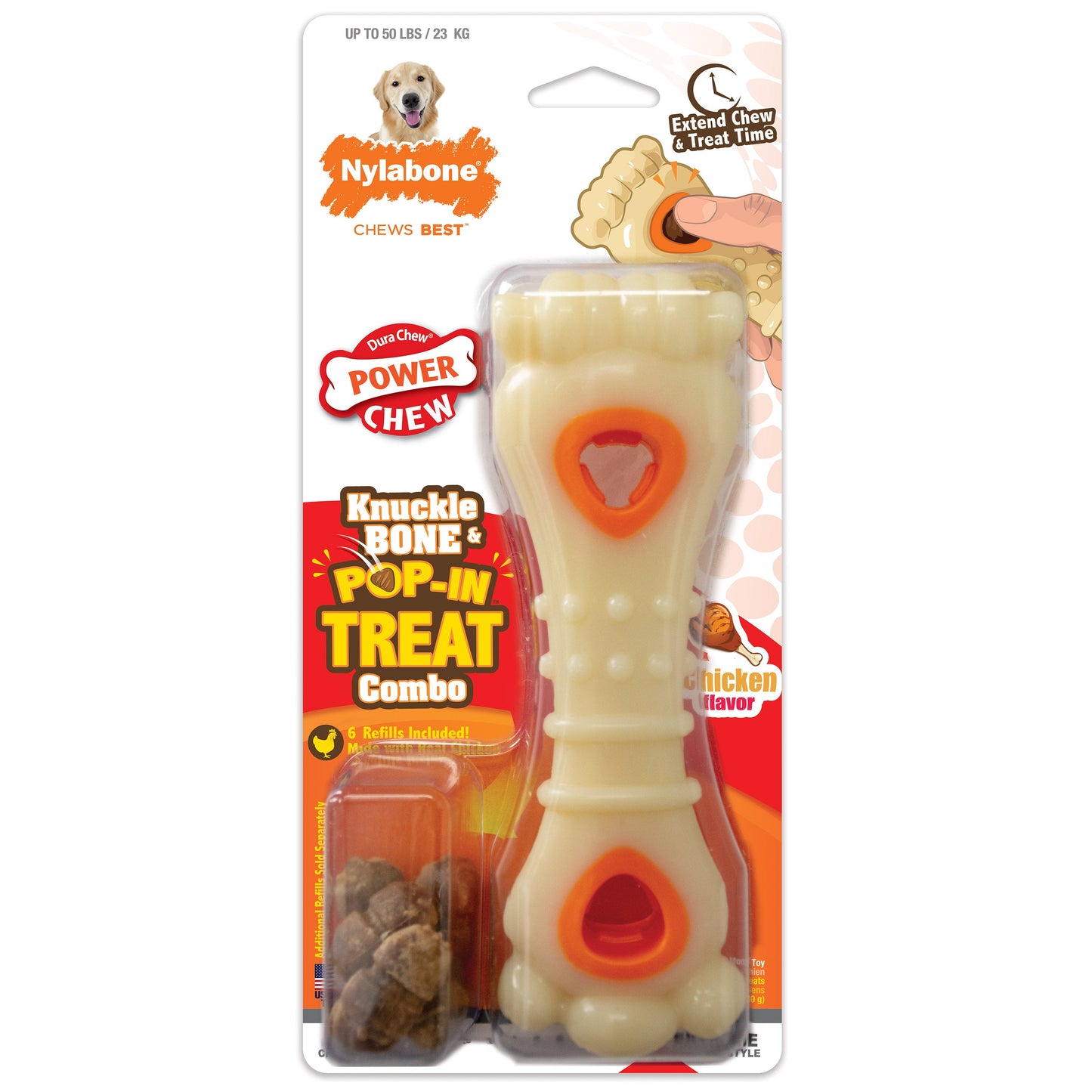 Nylabone Power Chew Knuckle Bone & Pop-In Treat Toy Combo Chicken Pop-In