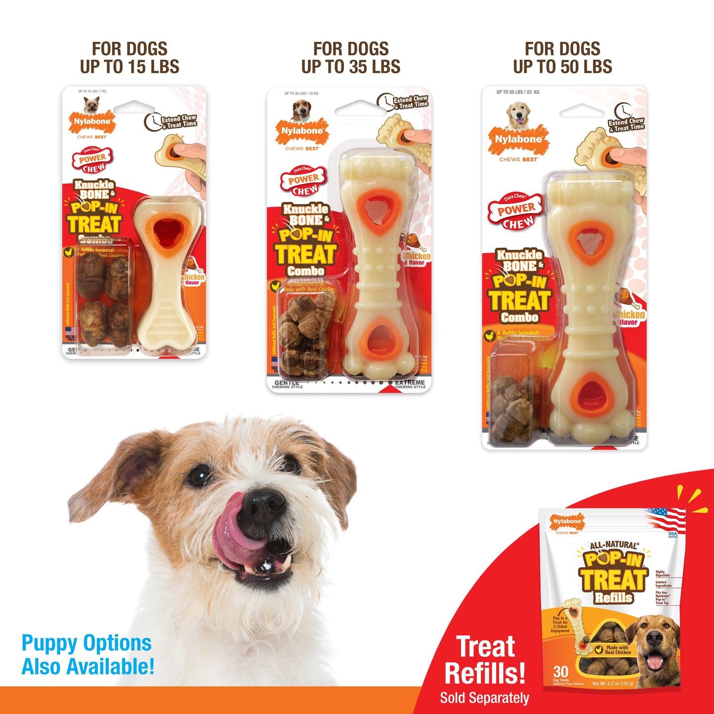 Nylabone Power Chew Knuckle Bone & Pop-In Treat Toy Combo Chicken Pop-In